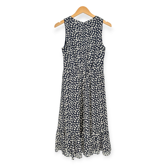 J.Crew Navy w/ White Floral Print Chiffon Sleeveless Tiered Midi Dress 4 EUC - Picture 7 of 8